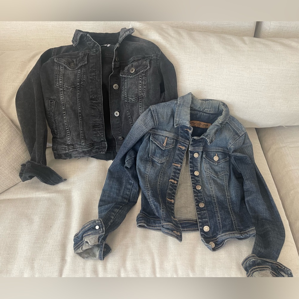 Two denim jackets one black zara XS one blue denim XS